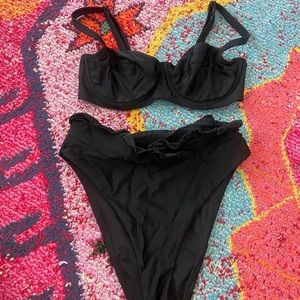 Aerie High-Waisted Black Ruffled Bikini